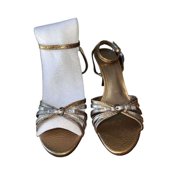 Bandolino -Lala- Bronze Open Toe Leather Pumps With Ankle Steps Women’s Size 10 - Picture 6 of 15